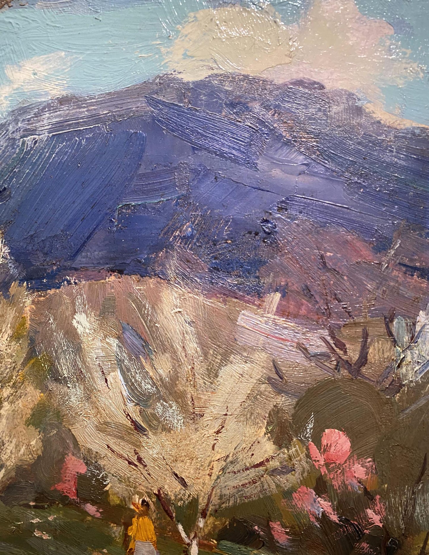 Oil painting Spring in Y. by Arkady Strelov, textured mountain landscape