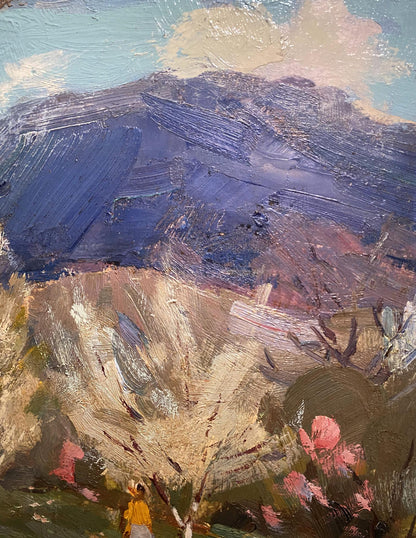 Oil painting Spring in Y. by Arkady Strelov, textured mountain landscape