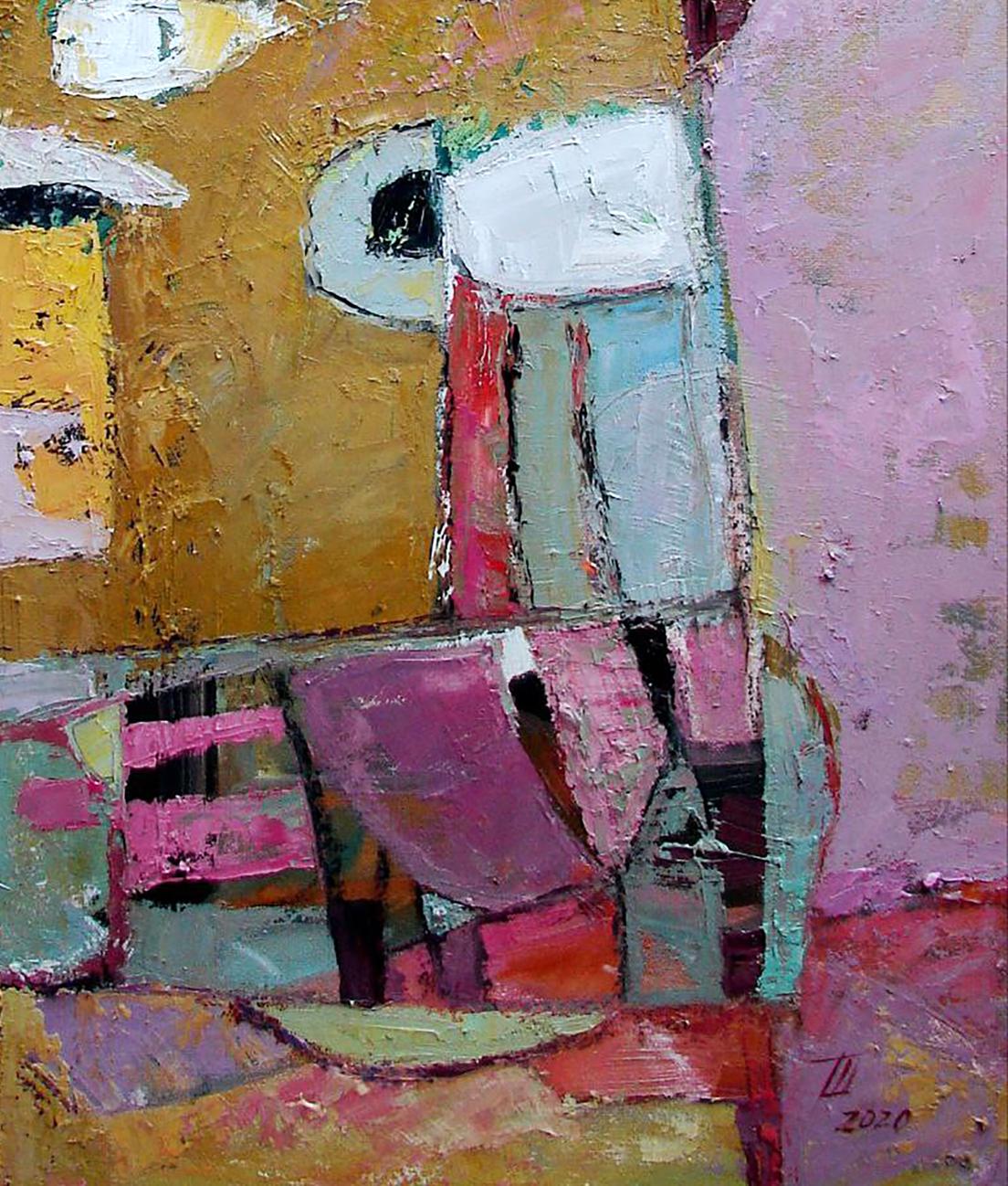 Oil painting Tower by Tatyana Shulyak in warm ochre pink tones