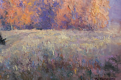 Oil painting Cold morning by Boris Serdyuk: impressionistic autumn field