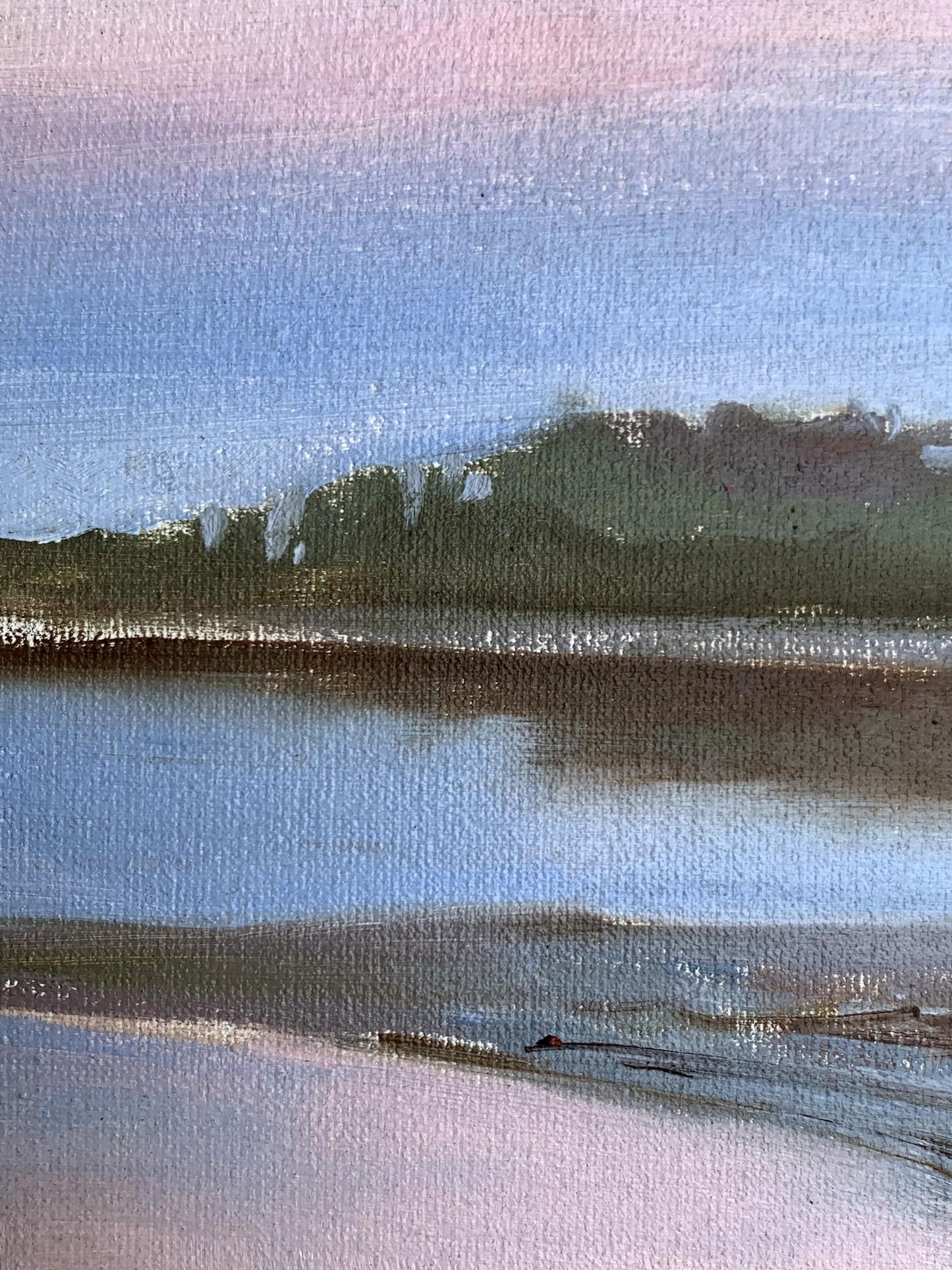 Serene watercolor landscape of flooded river bank by Tatyana Derdey