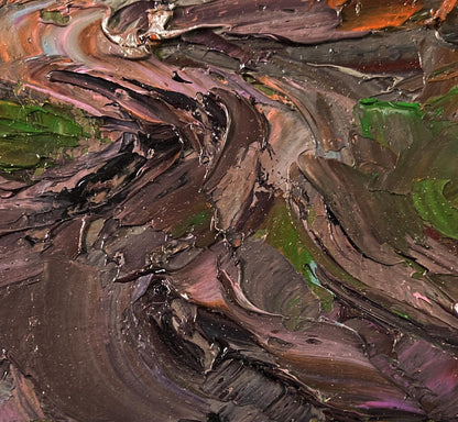 Oil painting Road to the autumn forest by Boris Serdyuk, rich impasto purples, browns, greens