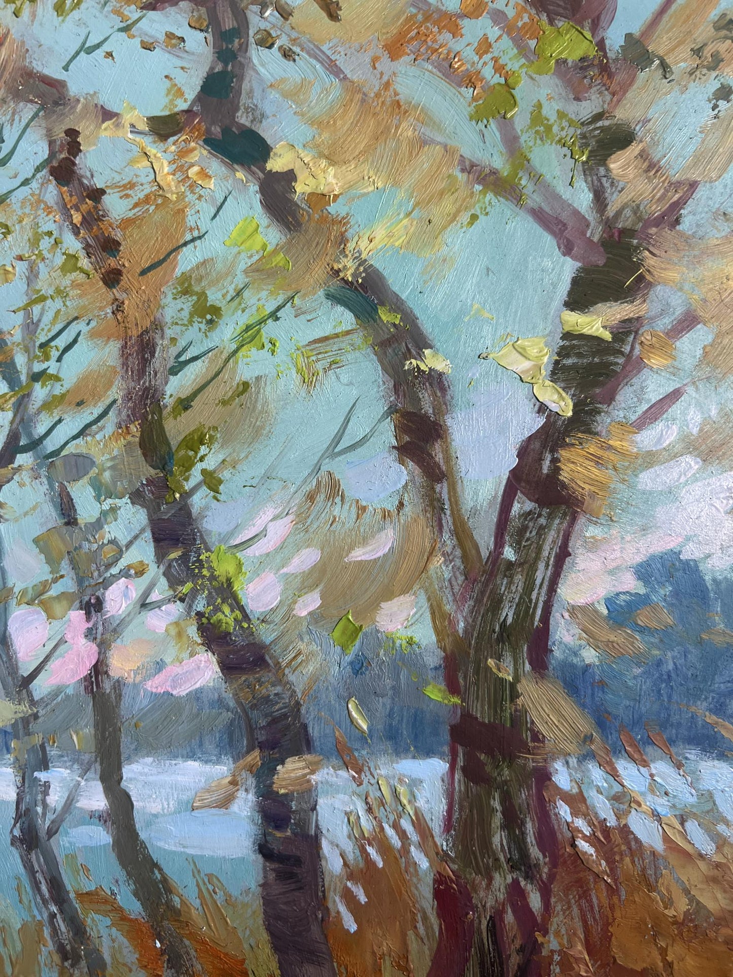 Impressionistic oil painting Windy weather by the river by Yuriy Suprunchuk