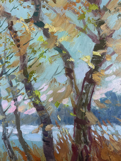 Impressionistic oil painting Windy weather by the river by Yuriy Suprunchuk