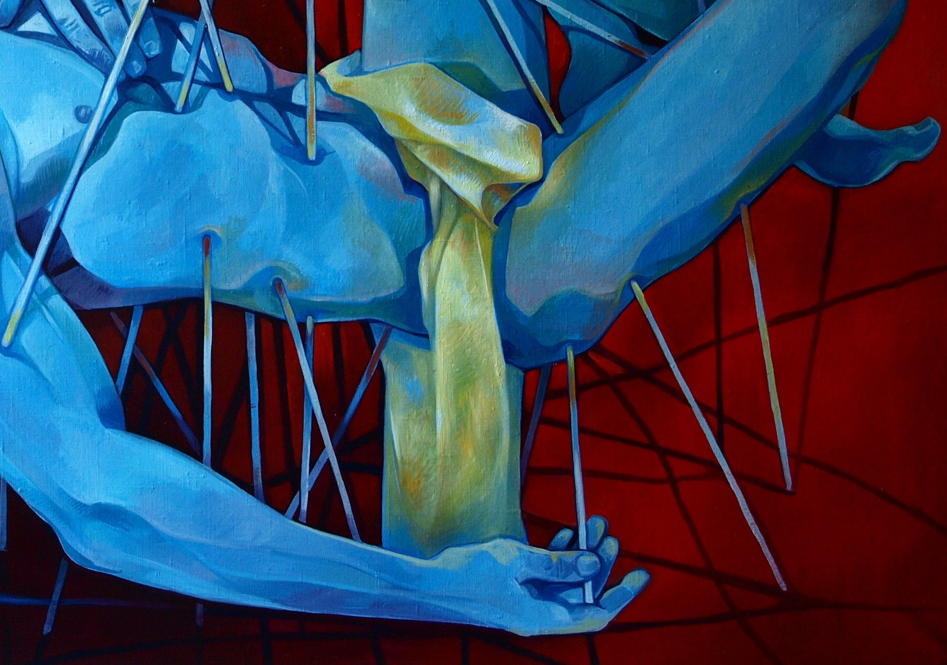 Surreal blue figure in yellow tie by Bhishma Konsta G. Amelinn oil painting