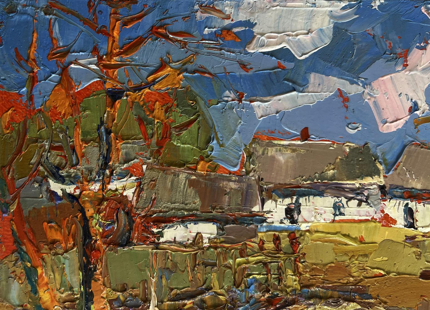 Vibrant impressionist oil painting Autumn golden time by Oksana Ivanyuk