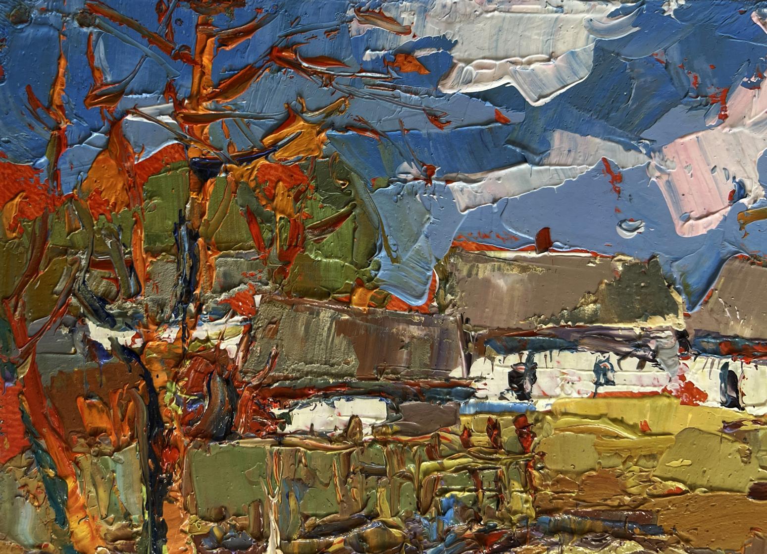 Vibrant impressionist oil painting Autumn golden time by Oksana Ivanyuk