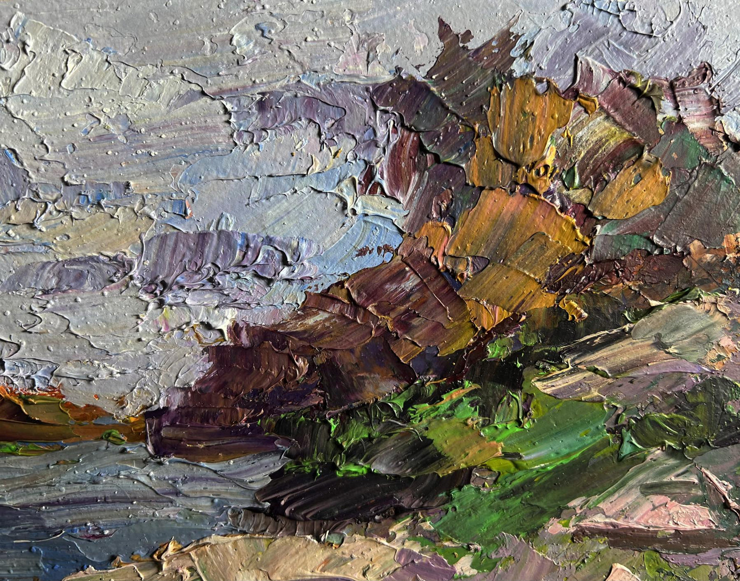 Oil painting Stone Coast by Boris Serdyuk with impasto earthy tones