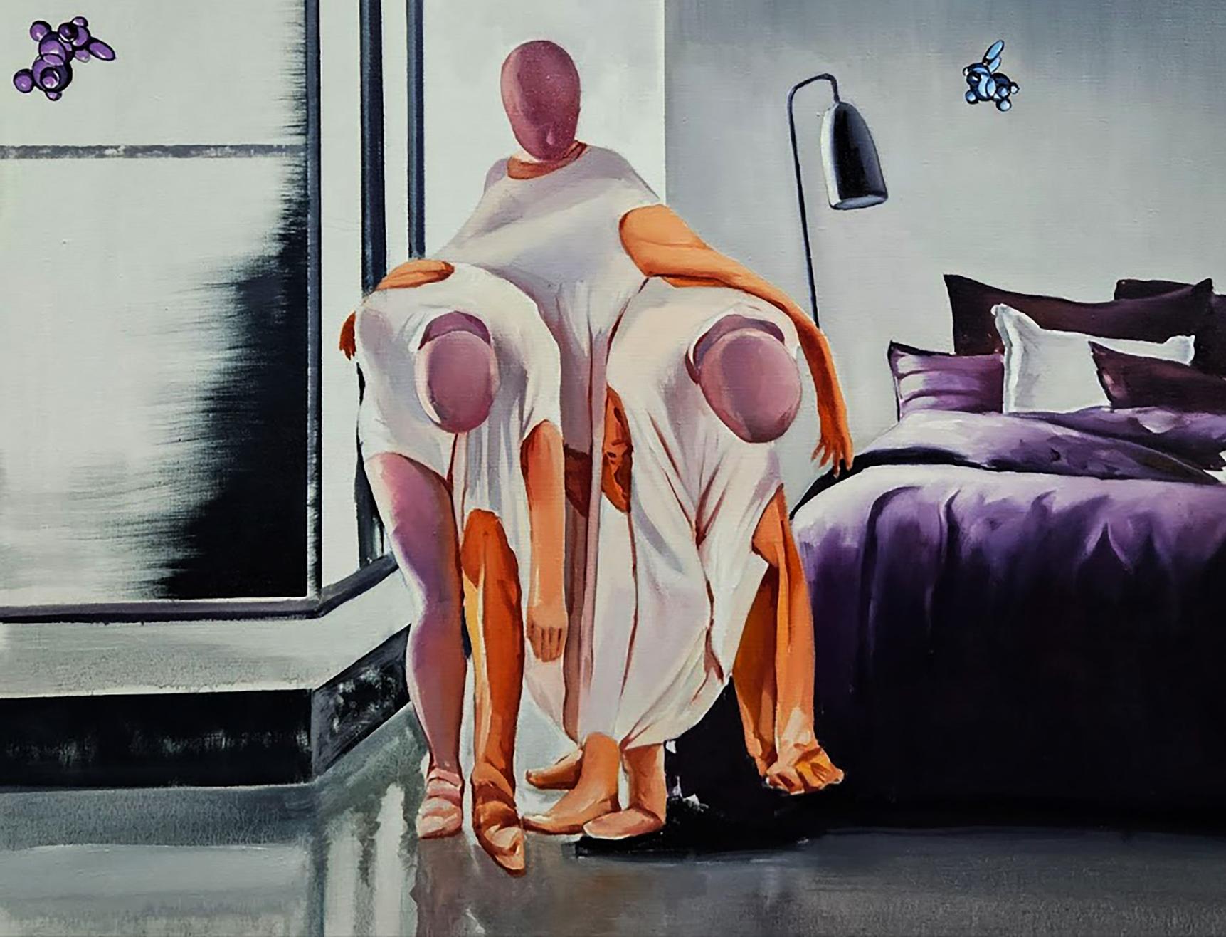 Oil painting The hostess came home by Igor Konovalov with three figures