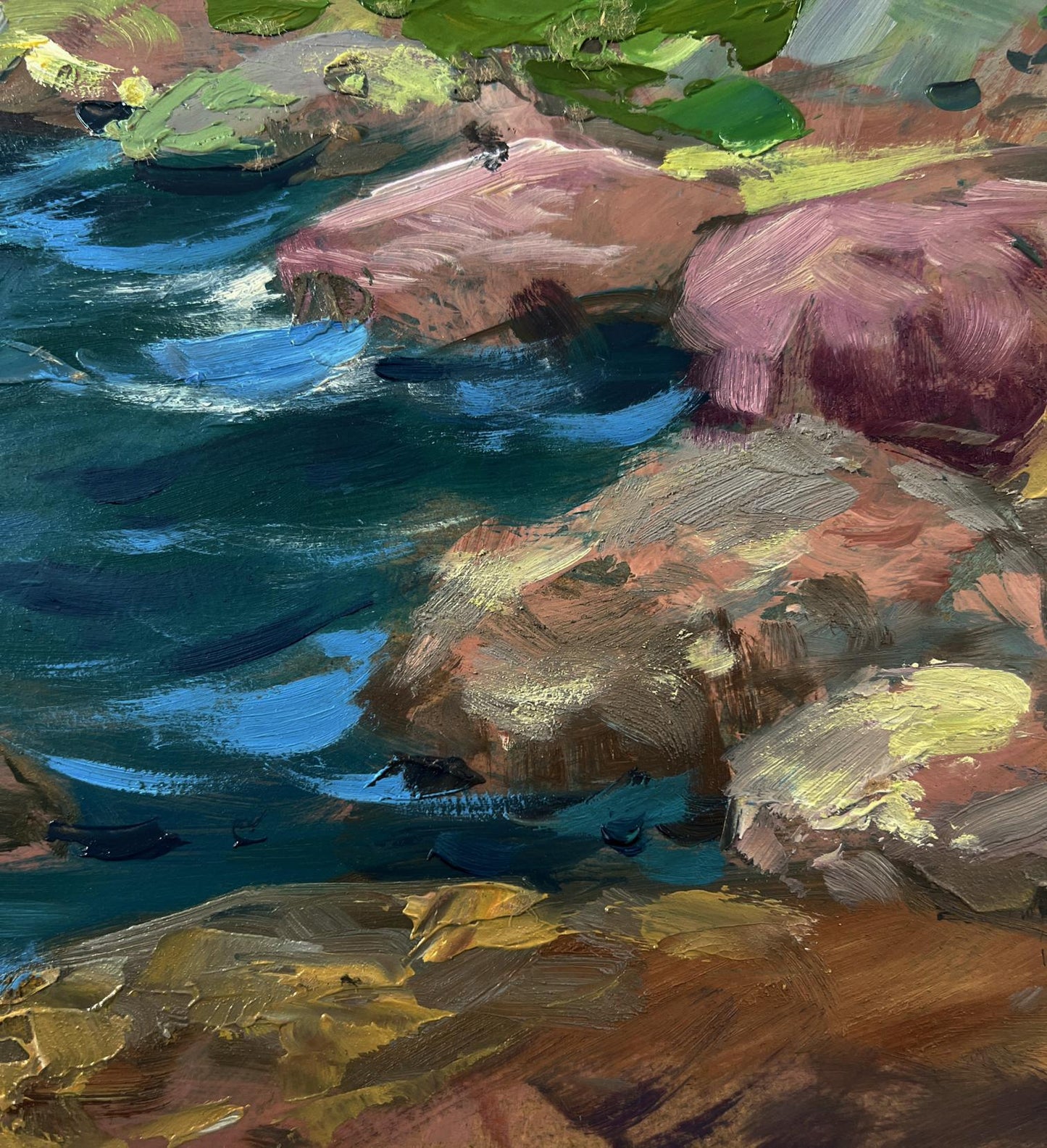 Vibrant impressionistic oil painting of Yuriy Suprunchuks House by the Sea shoreline
