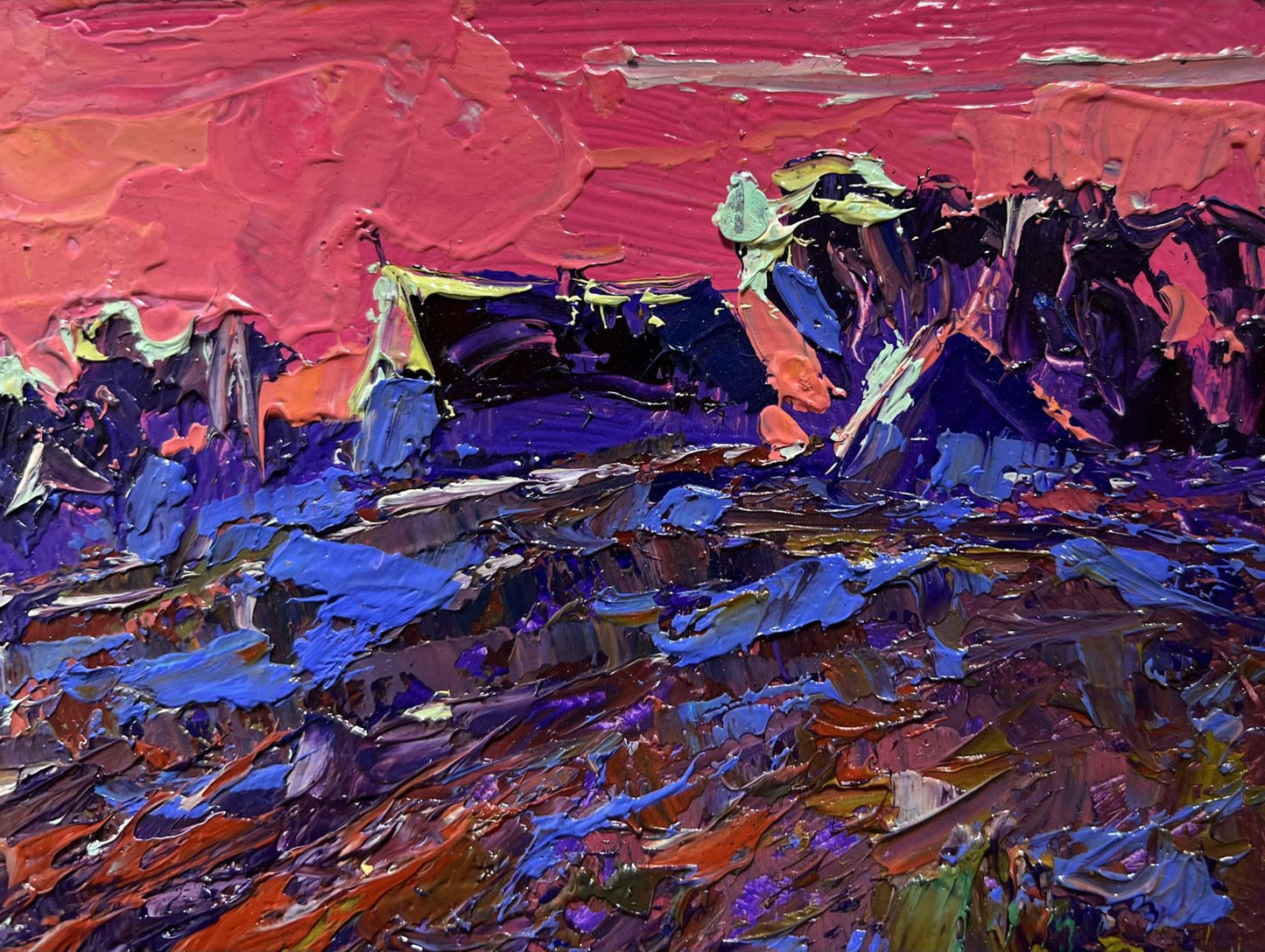 Vibrant Crimson Evening by the River oil painting by Oksana Ivanyuk