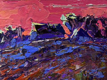 Vibrant Crimson Evening by the River oil painting by Oksana Ivanyuk