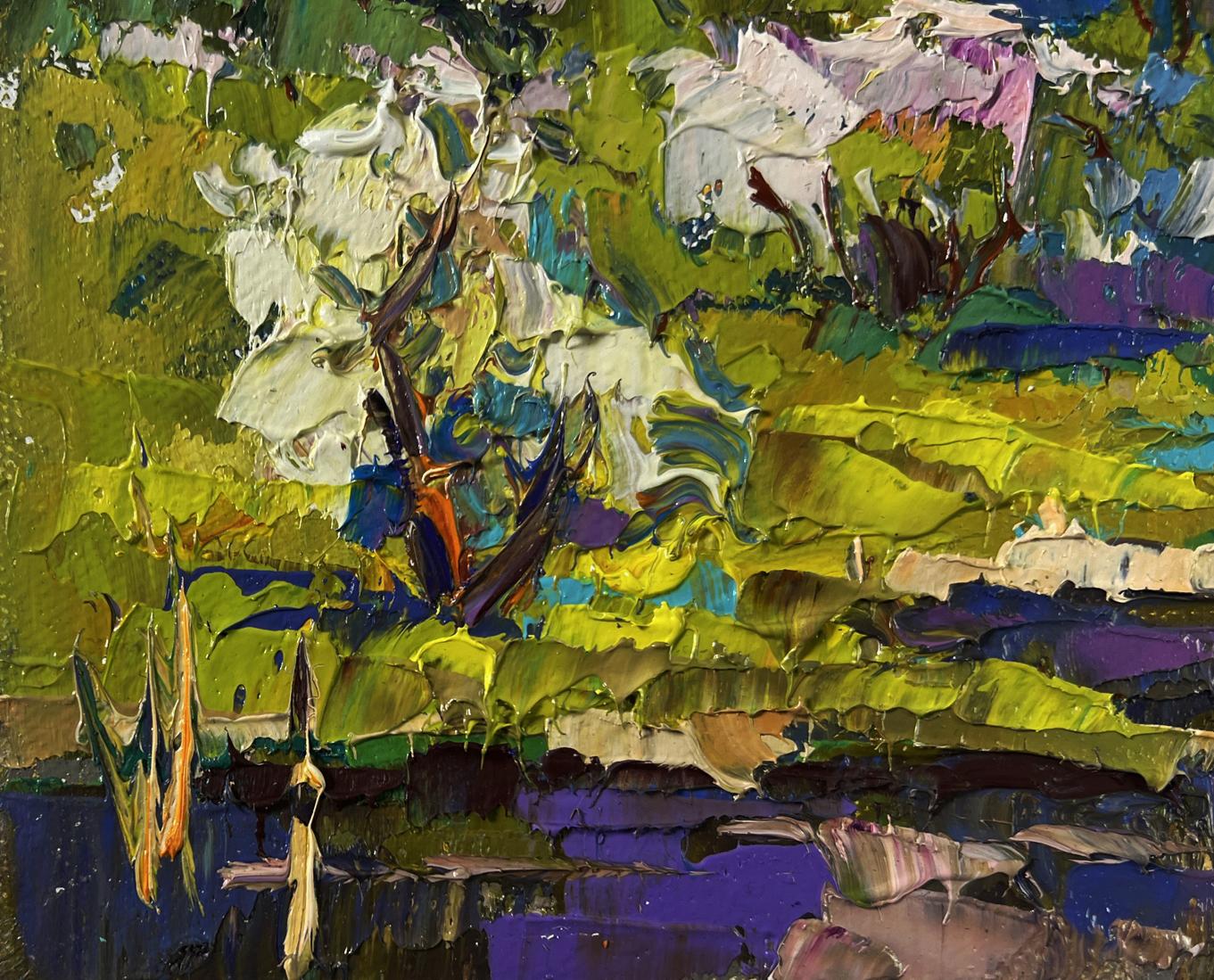 Vibrant impressionist oil painting Breath of Spring in Green Groves by Oksana Ivanyuk