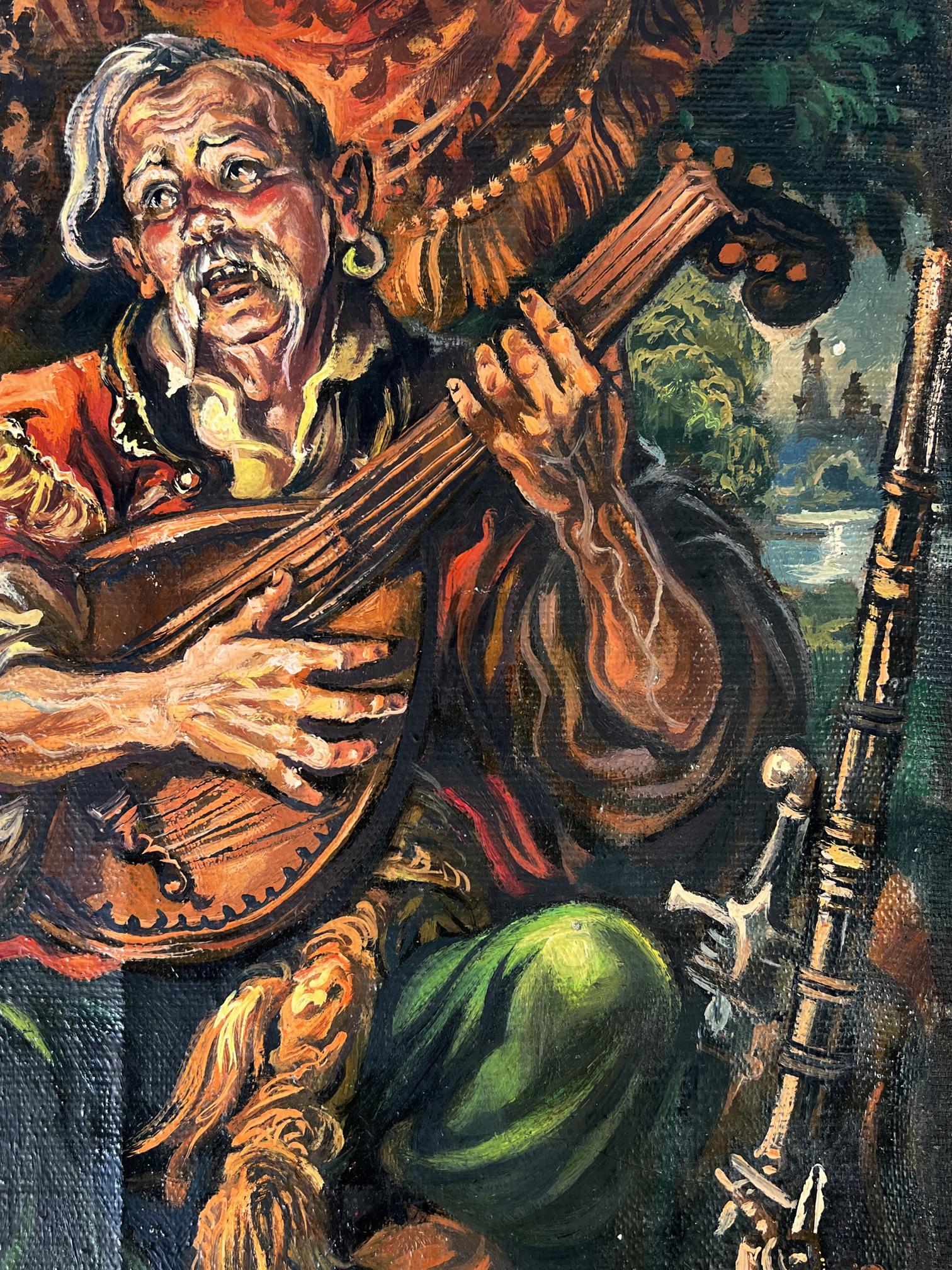 Oil painting portrait of musician Alexander Litvinov with lute
