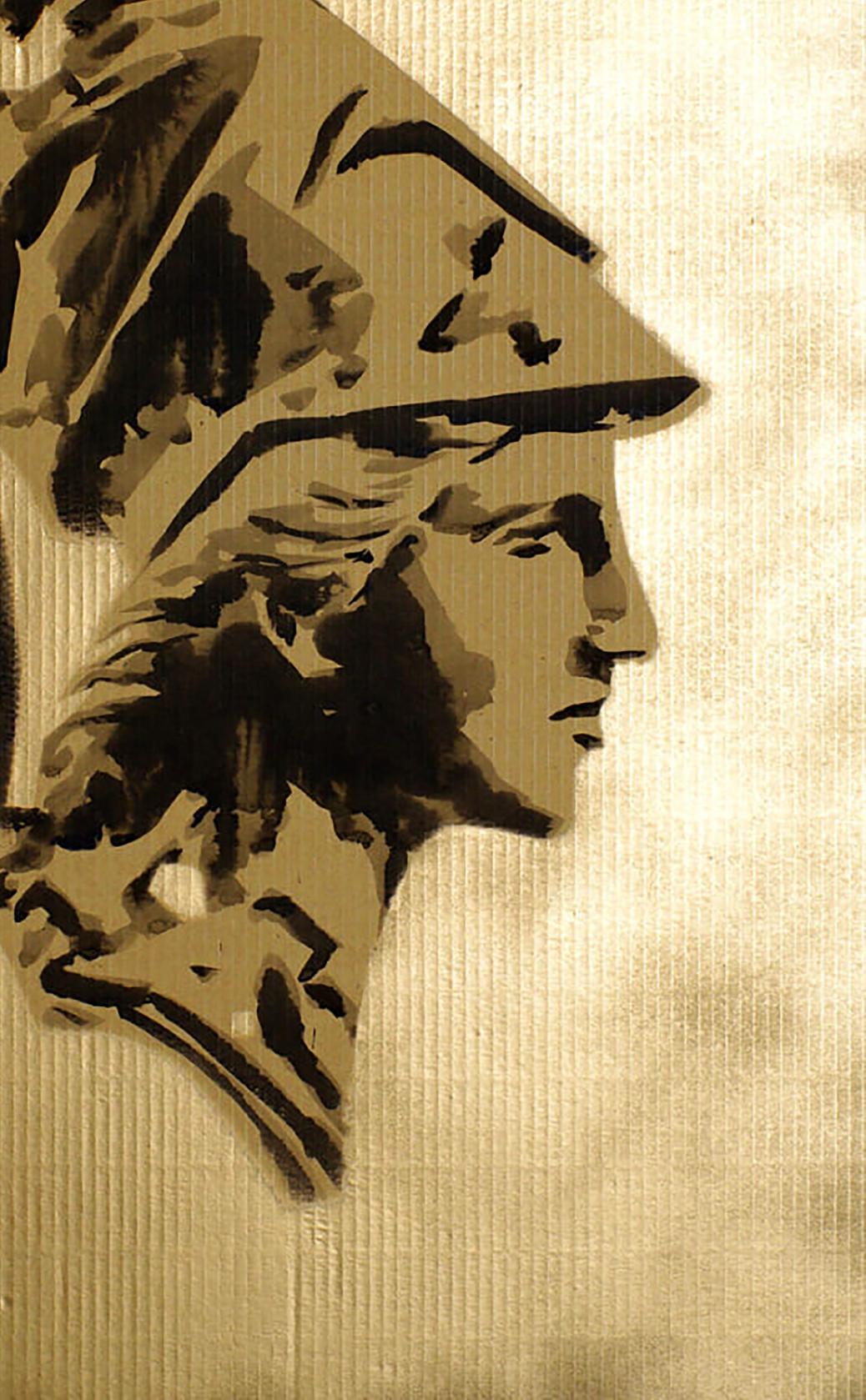 Stylized monochromatic Athena acrylic painting by Dima Filatov