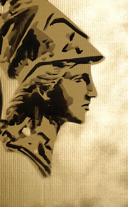 Stylized monochromatic Athena acrylic painting by Dima Filatov