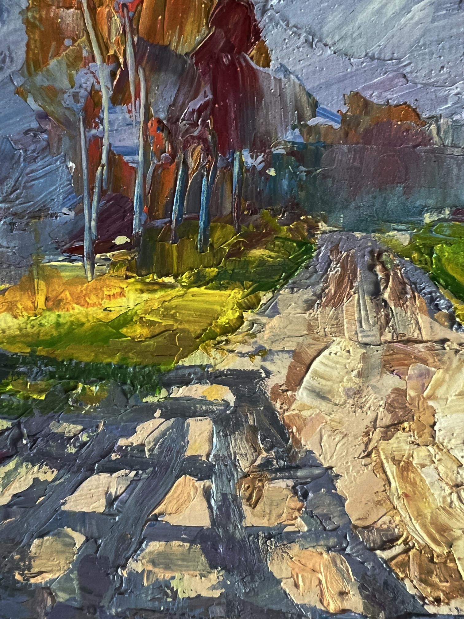 Oil painting Cold autumn wind by Boris Serdyuk, impasto landscape in earthy tones