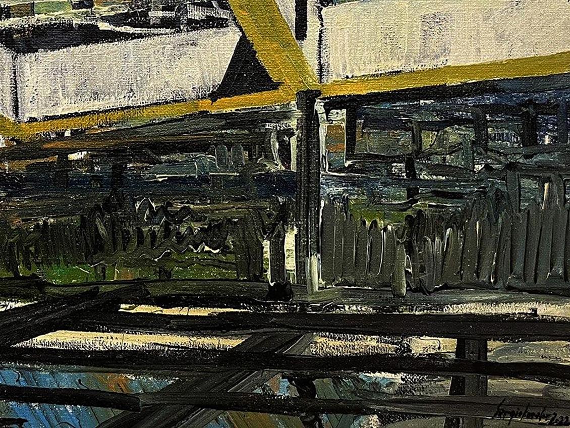 Oil painting Safe places by Serhiy Kovalev with bold black white yellow strokes