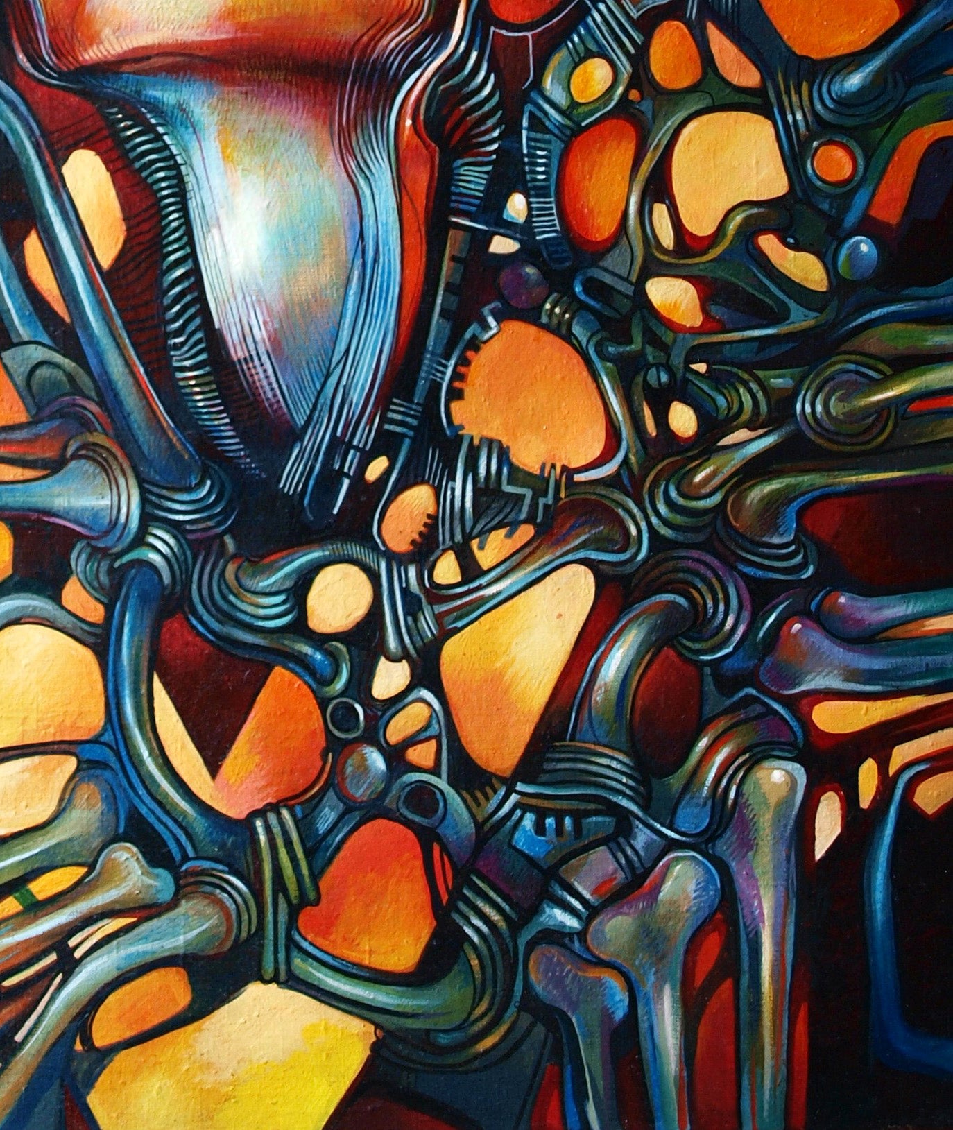 Vibrant Shiva Konsta G. Amelinn oil painting with orange blue teal forms