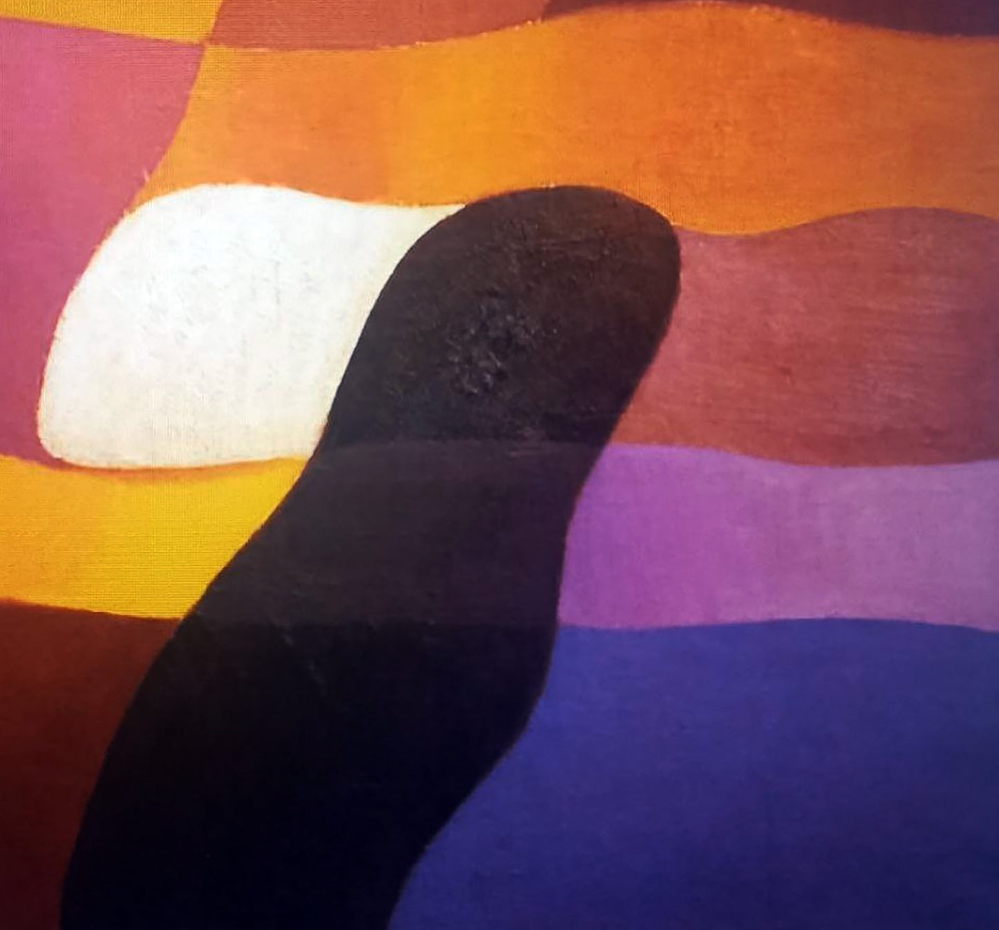 Black textured shoe sole on orange purple blue waves by Alexander Strashevich