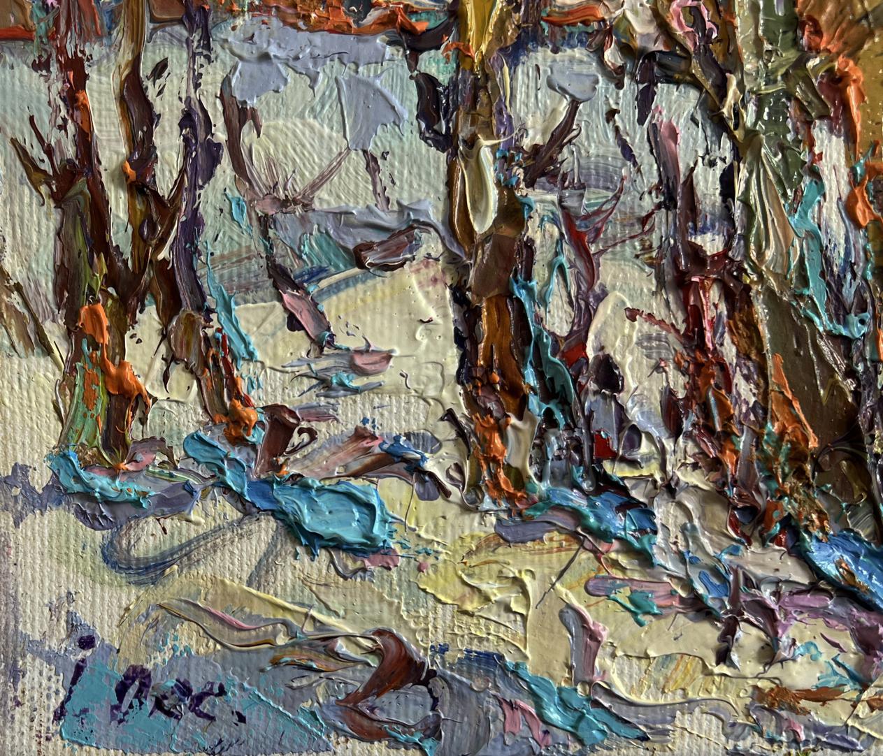 Oil painting Sunny winter day by Oksana Ivanyuk in earthy browns and blues
