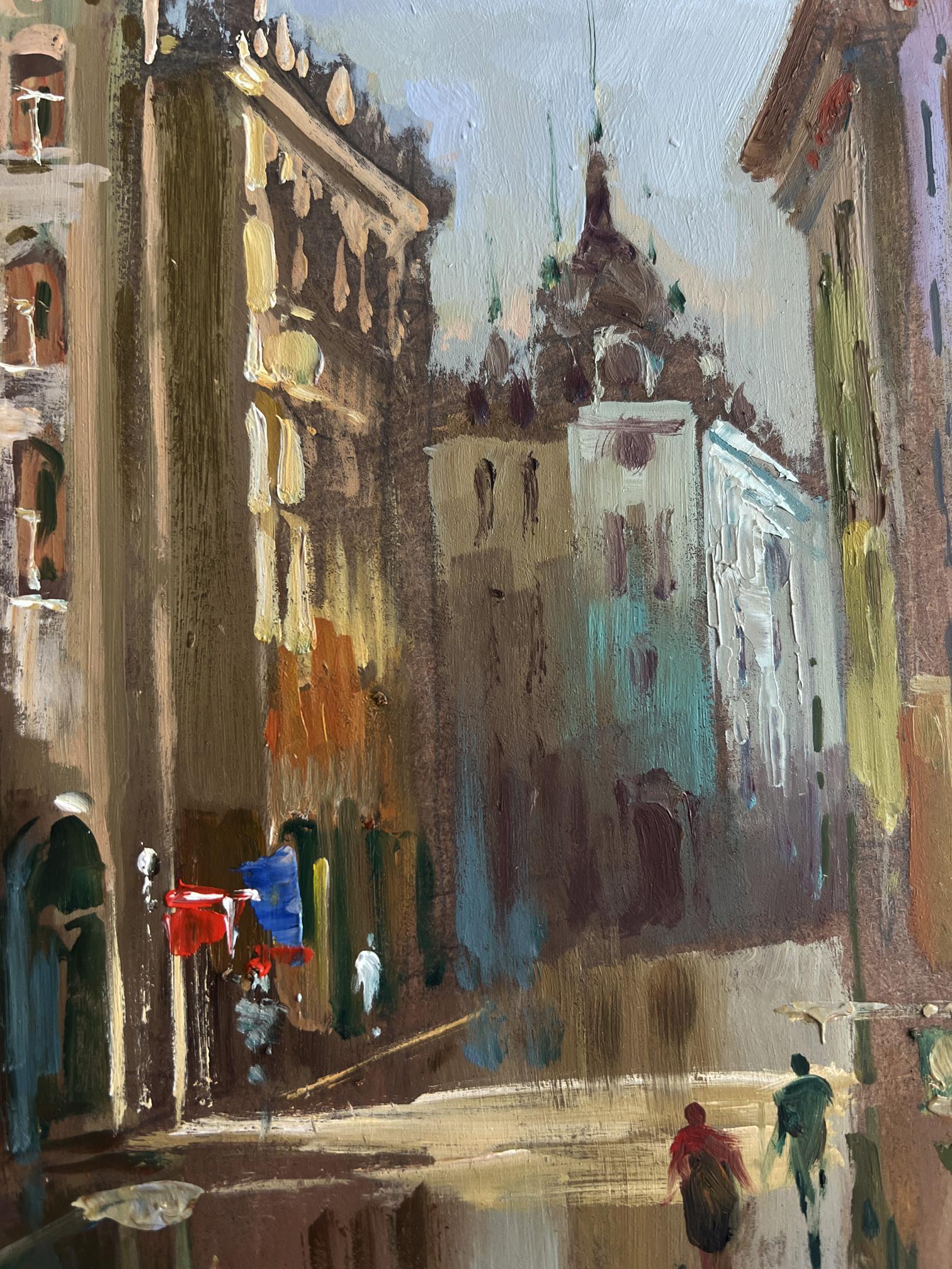 Vibrant impressionistic oil painting of quiet old town corner by Yuriy Suprunchuk