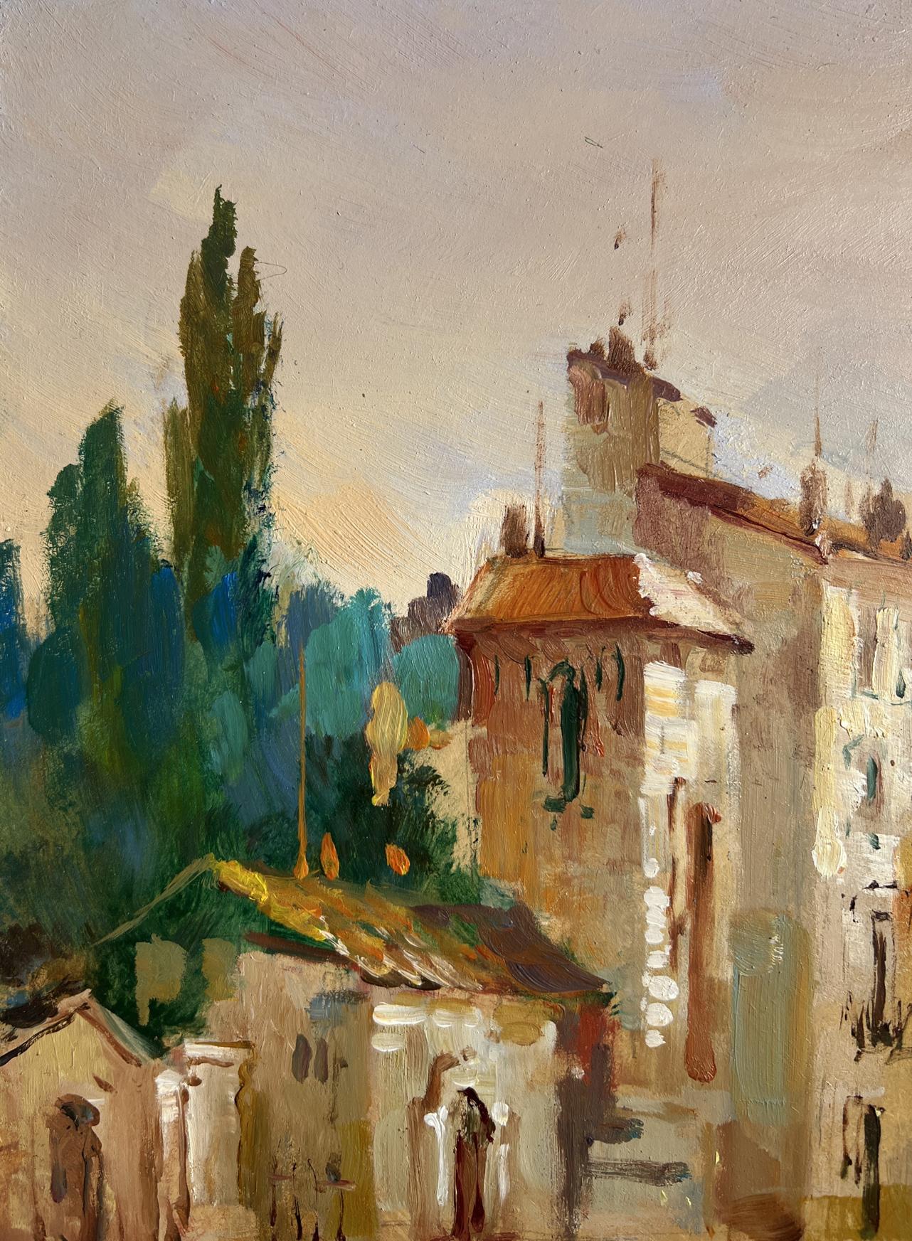 Oil painting The flaming evening horizon by Yuriy Suprunchuk sunlit street scene