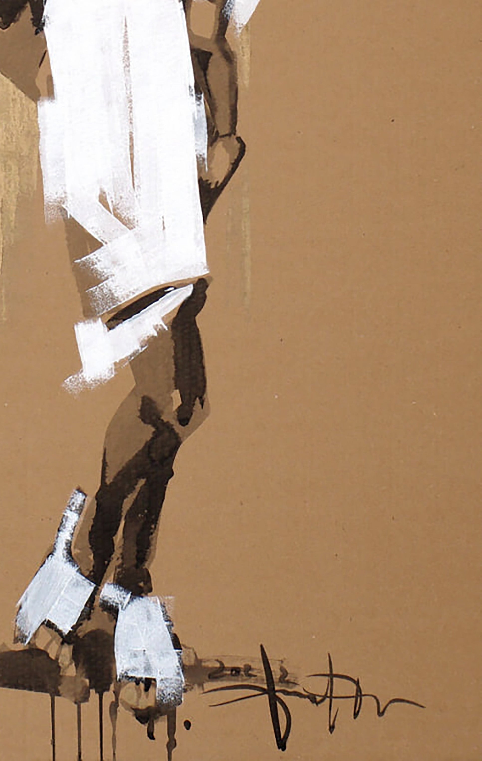 Acrylic painting Madonna by Dima Filatov with bold white and brown strokes