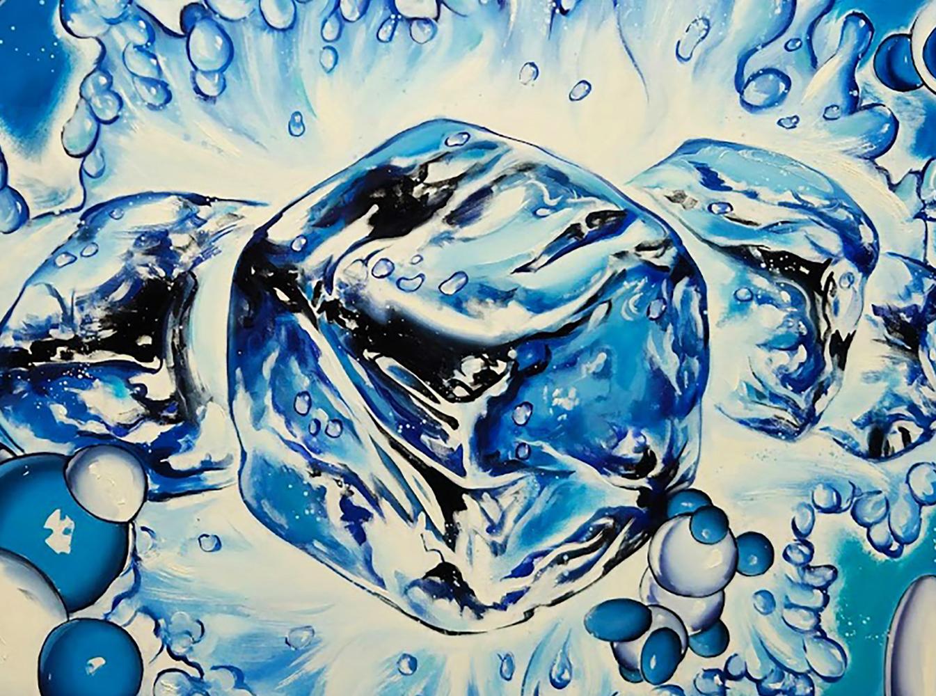 Vibrant glossy blue ice cube oil painting by Igor Konovalov