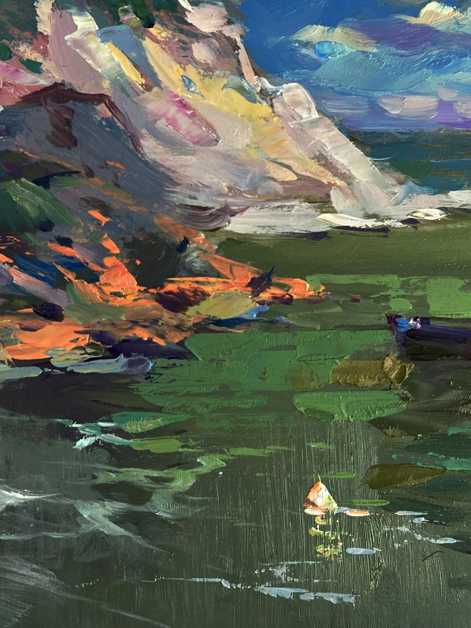 Vibrant impressionist oil painting of fishing boat at sea by Yuriy Suprunchuk