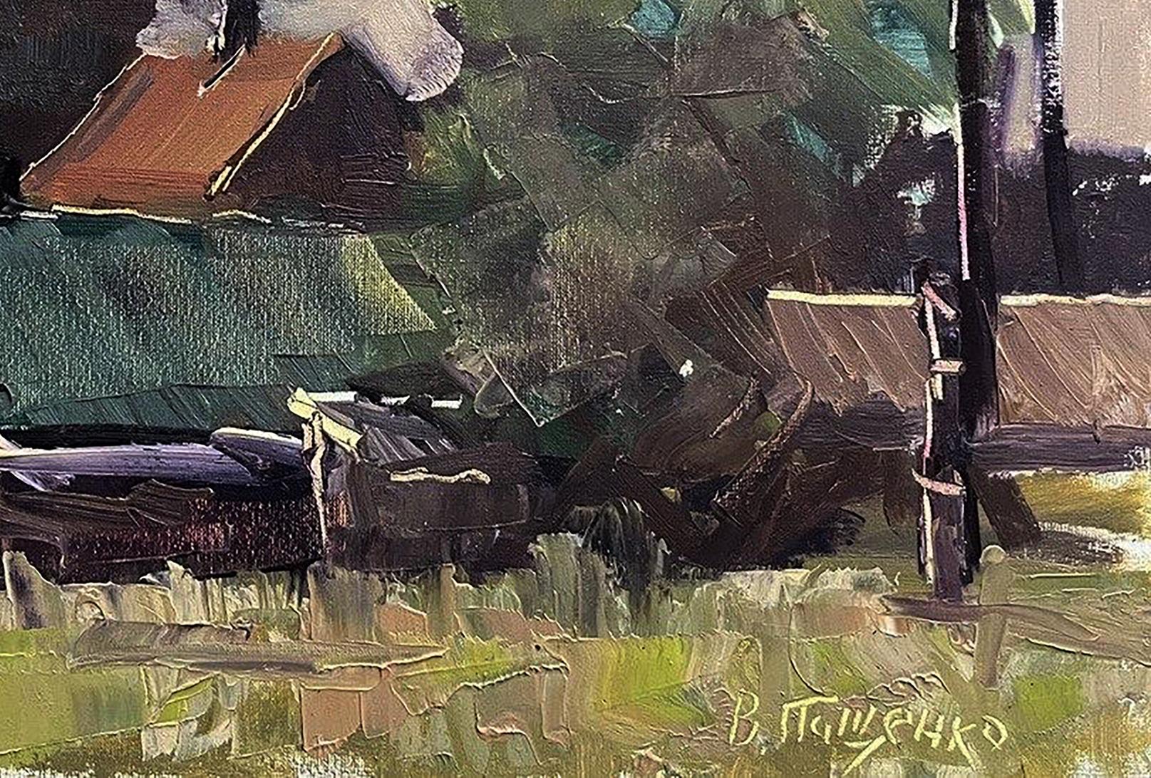 Impressionistic oil painting of rustic village by Volodymyr Pashchenko