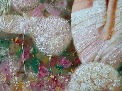 Abstract White Dream oil painting by Anatoly Tarabanov with textured silver circles