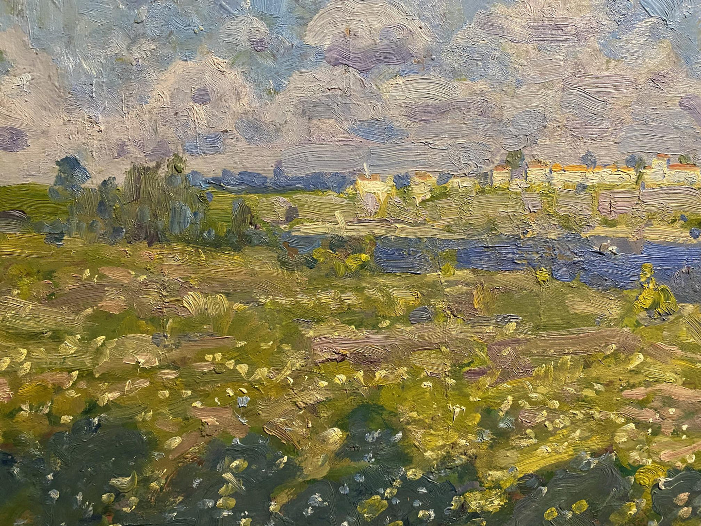 Oil painting of sunlit yellow flowers by Georgy Kolosovsky