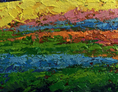 Vibrant Sounds of Birds oil painting by V. Zadorozhnya with bold stripes