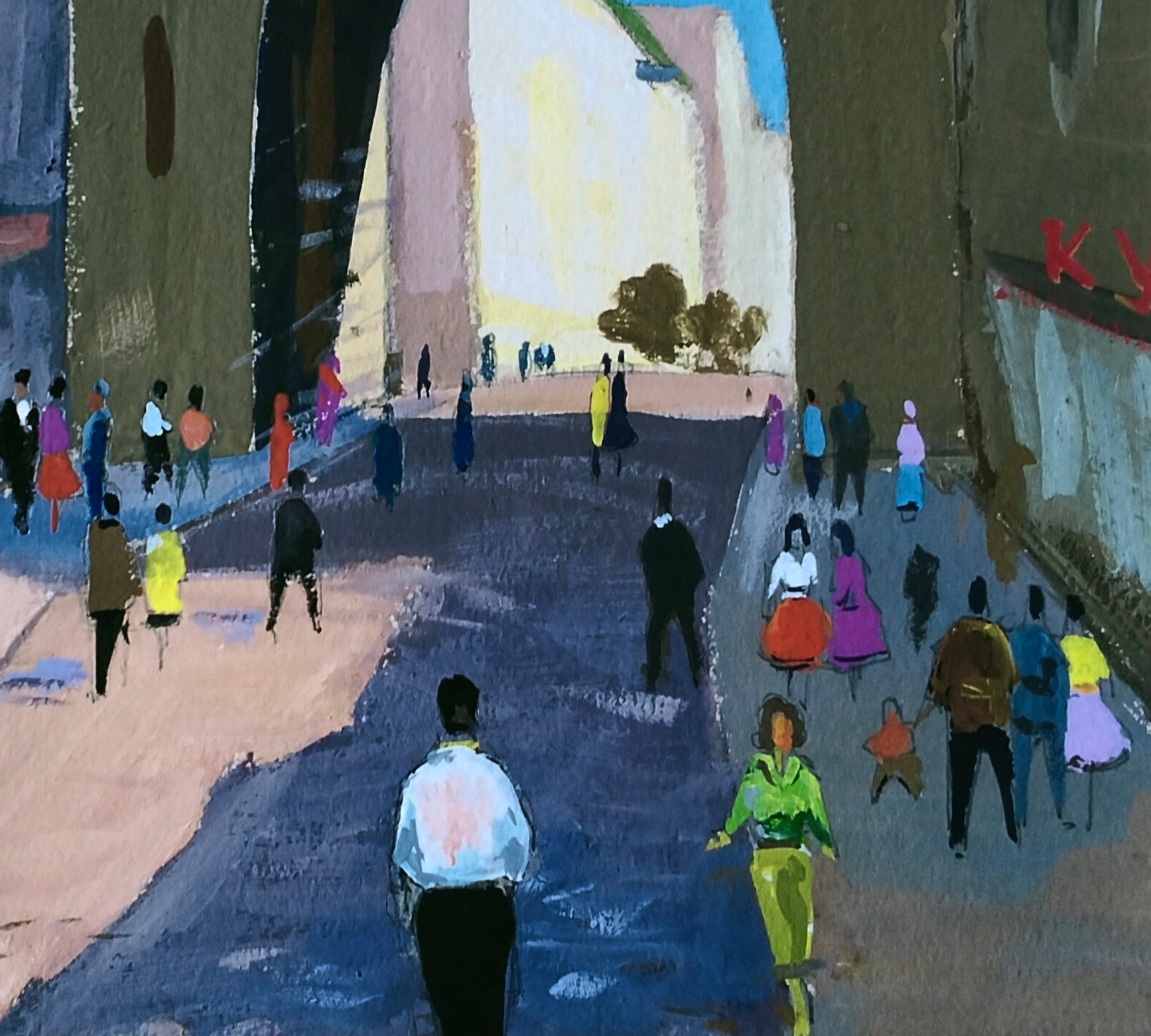 Vibrant gouache painting Infinite movement on city by Vitaly Duhnevich