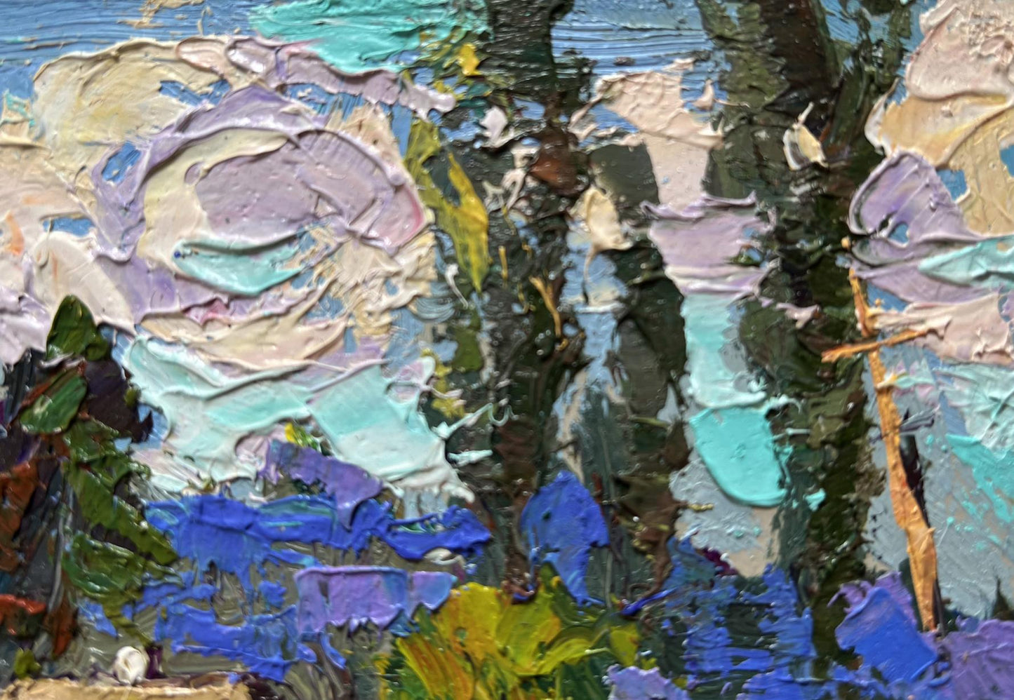 Oil painting Light summer breeze by Oksana Ivanyuk in purple blue green teal