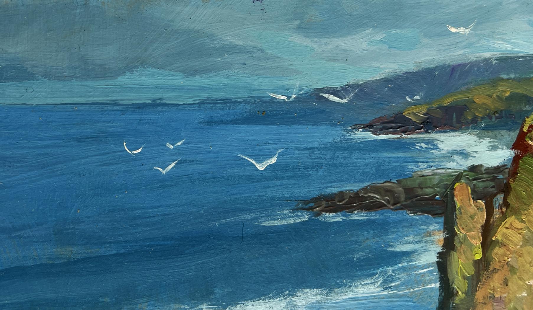 Oil painting by Yuriy Suprunchuk: waves crashing on rugged cliffs