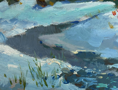 Textured impressionist coastal painting in blue and white by Yuriy Suprunchuk
