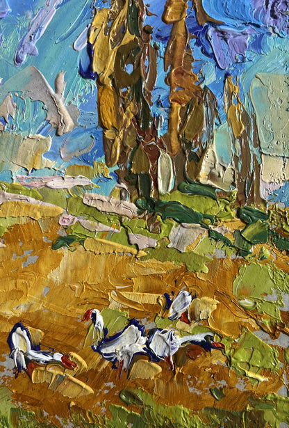 Oil painting Geese in the autumn steppes by Oleksiy Ivanyuk