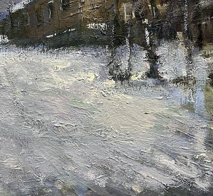 Impressionistic snowy landscape oil painting by Volodymyr Pashchenko