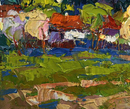 Vibrant impressionist oil painting Quiet fields under open sky by Oksana Ivanyuk