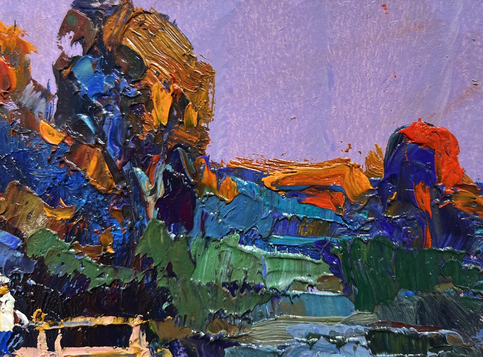 Vibrant impressionist oil painting of people on pier by Oksana Ivanyuk