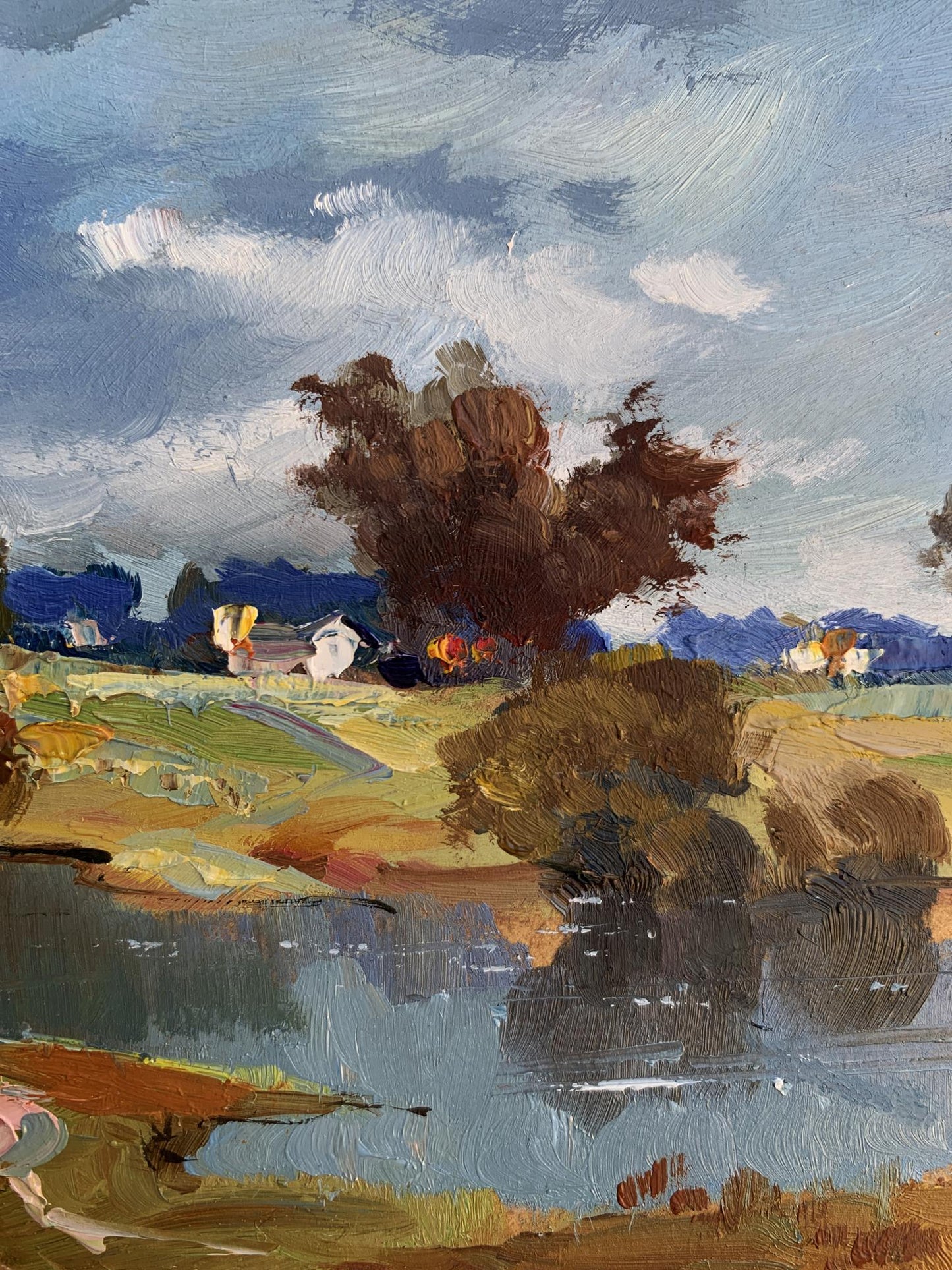 Oil painting River Silence by Yuriy Suprunchuk, serene landscape with tree
