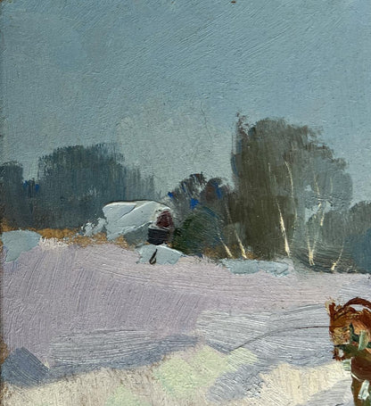 Textured oil painting of snowy winter journey with horse by Yuriy Suprunchuk