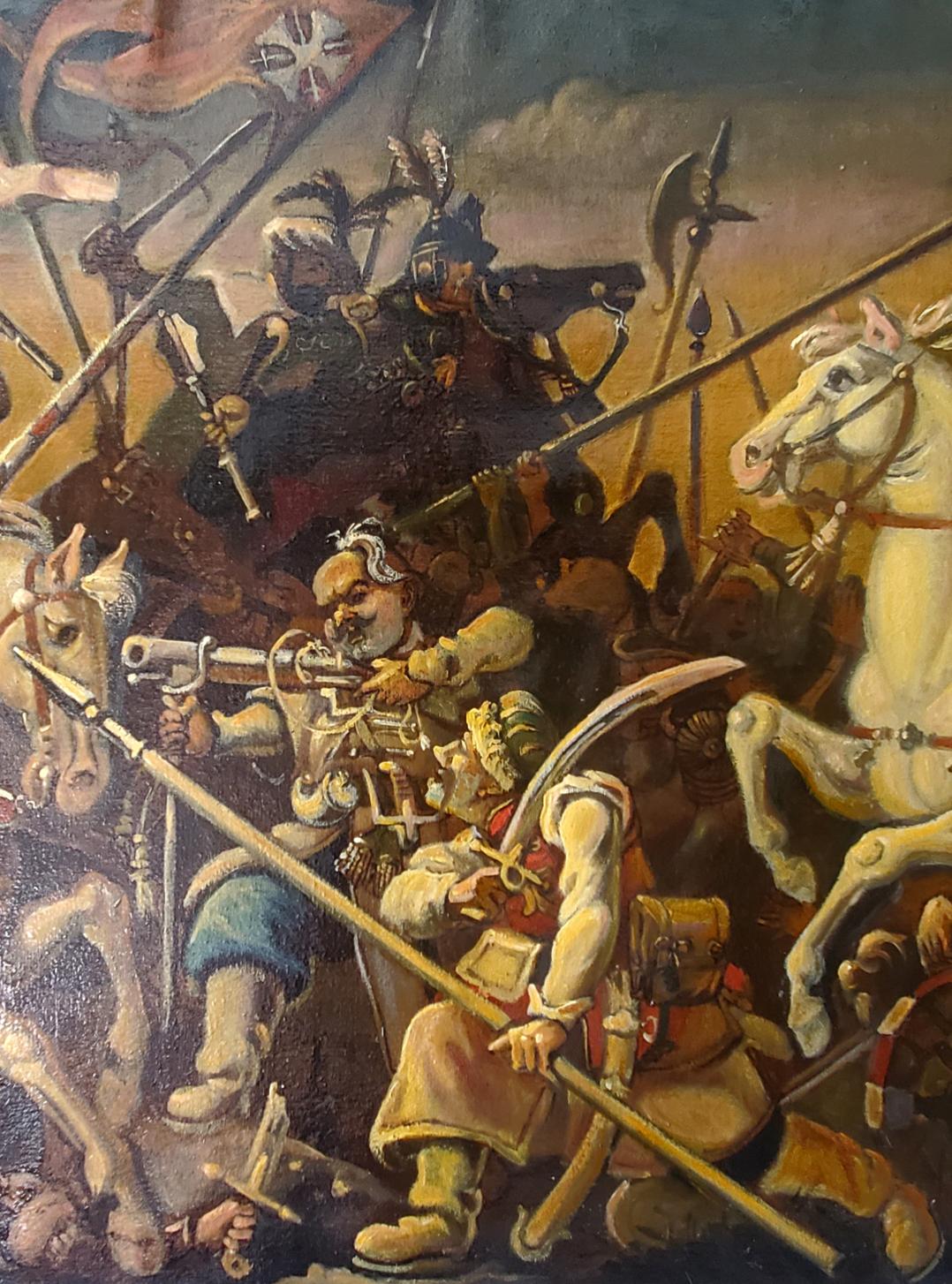 Oil painting of Zaporozhians battle with Poles by Daniil Litvinov