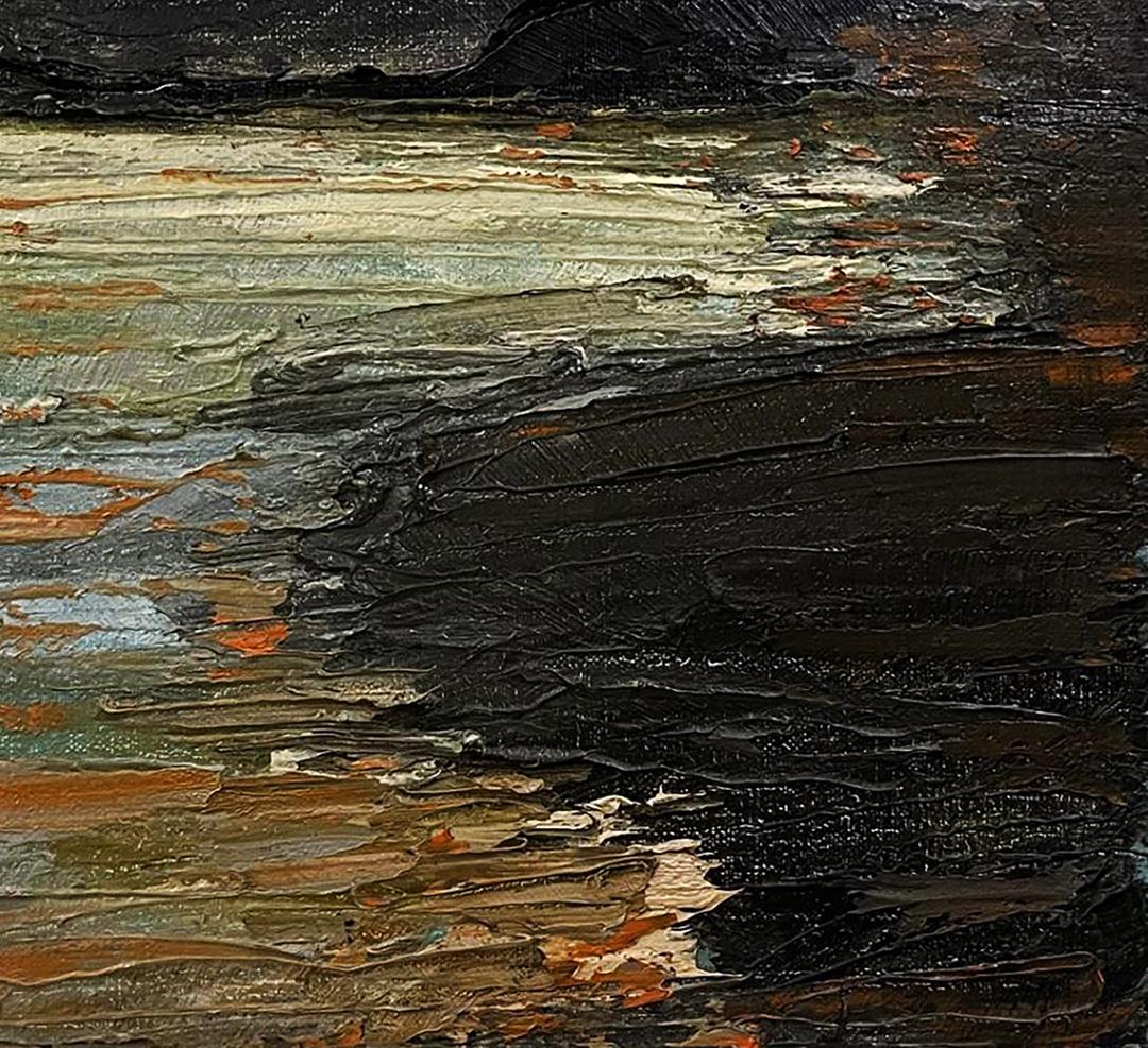 Abstract oil painting On the Other Side by Serhiy Kovalev in blacks, browns, greens