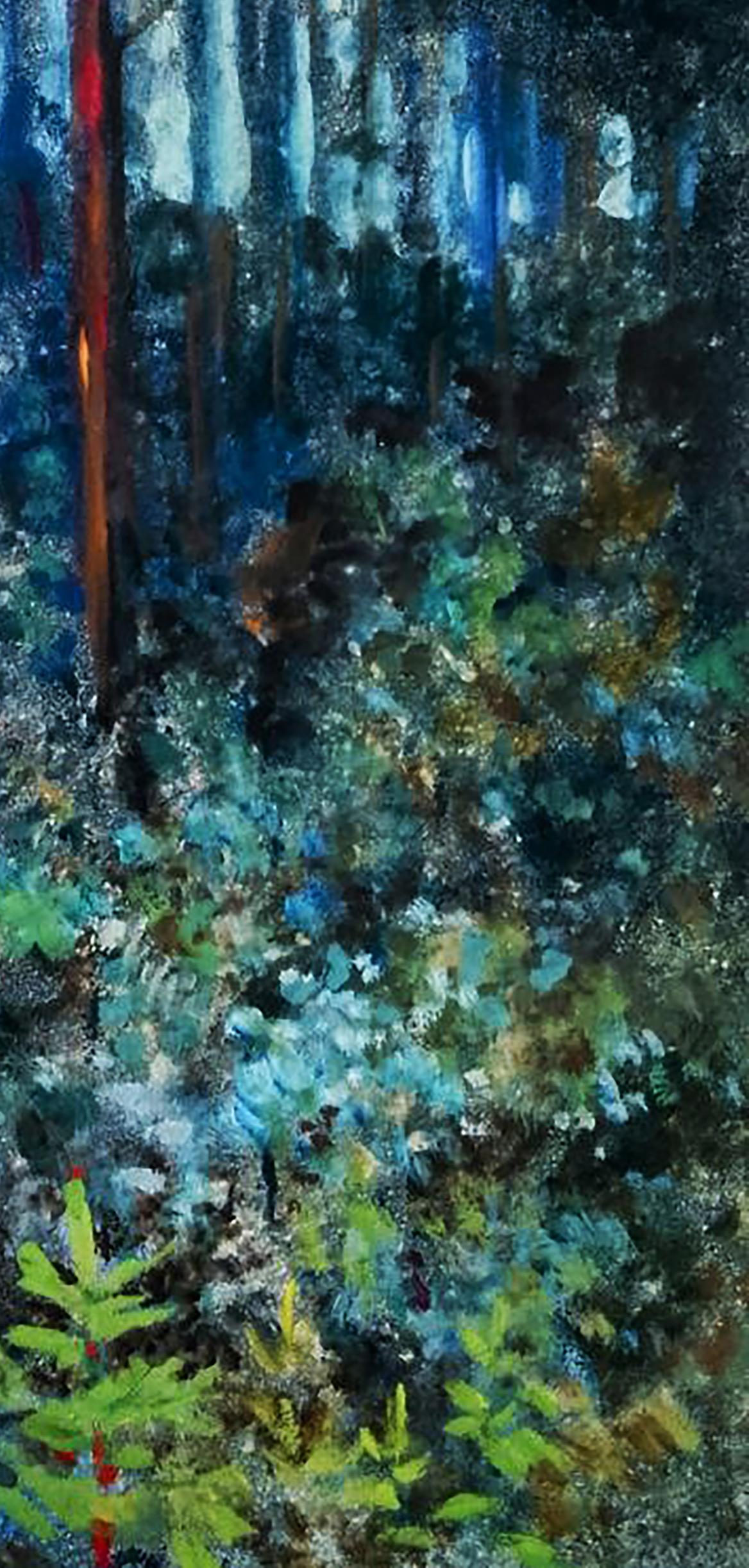 Oil painting Twilight in the forest by Vitaly Duhnevich, textured blues and greens