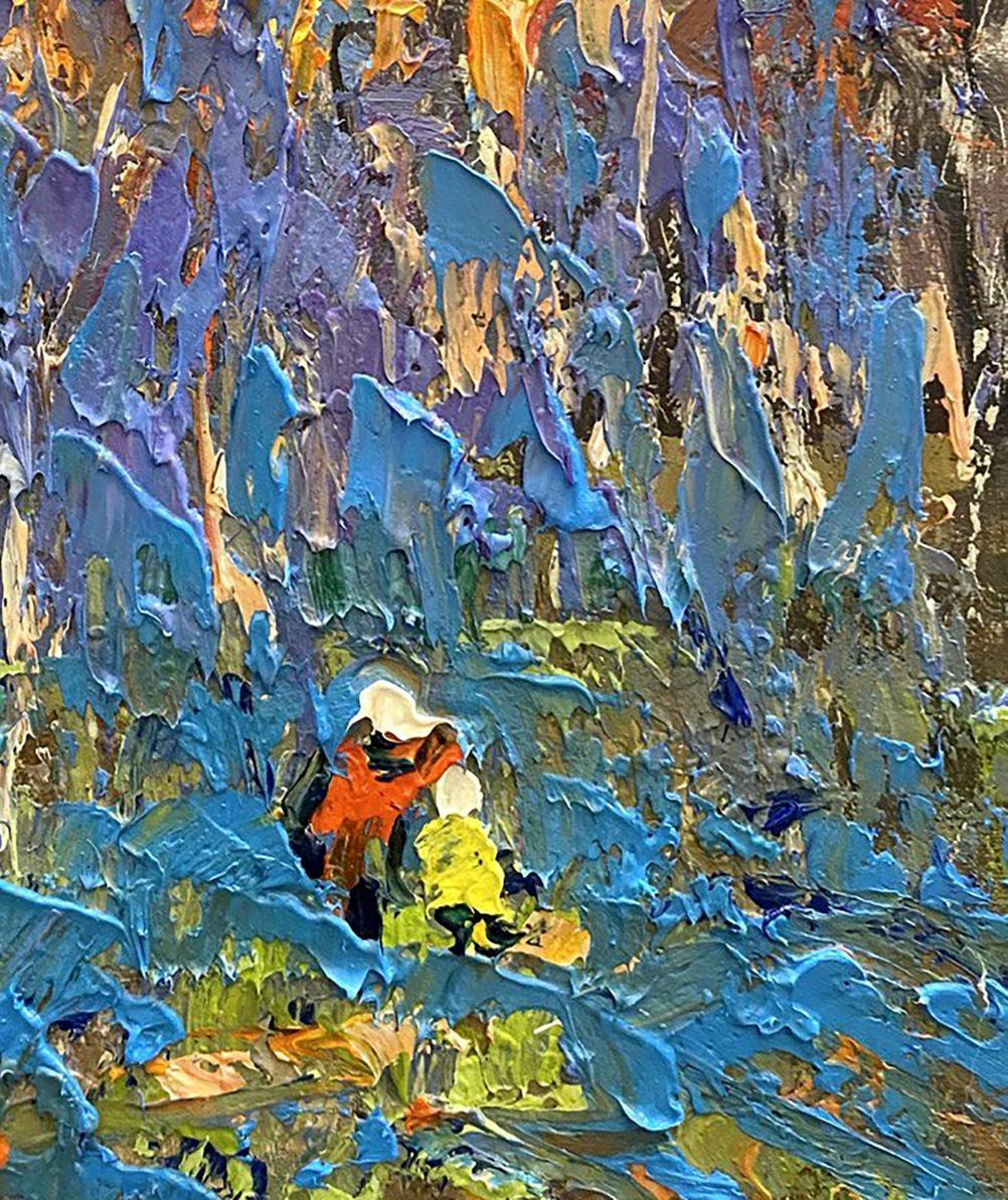 Oil painting Morning frost by Oleksiy Ivanyuk, vibrant abstract with orange figure