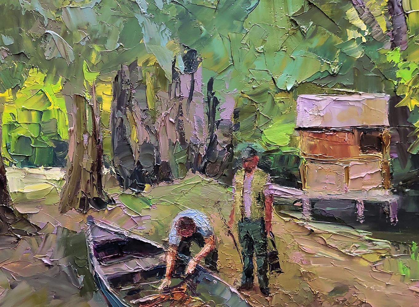 Rustic wooden beehive by forest path in Boris Serdyuk oil painting