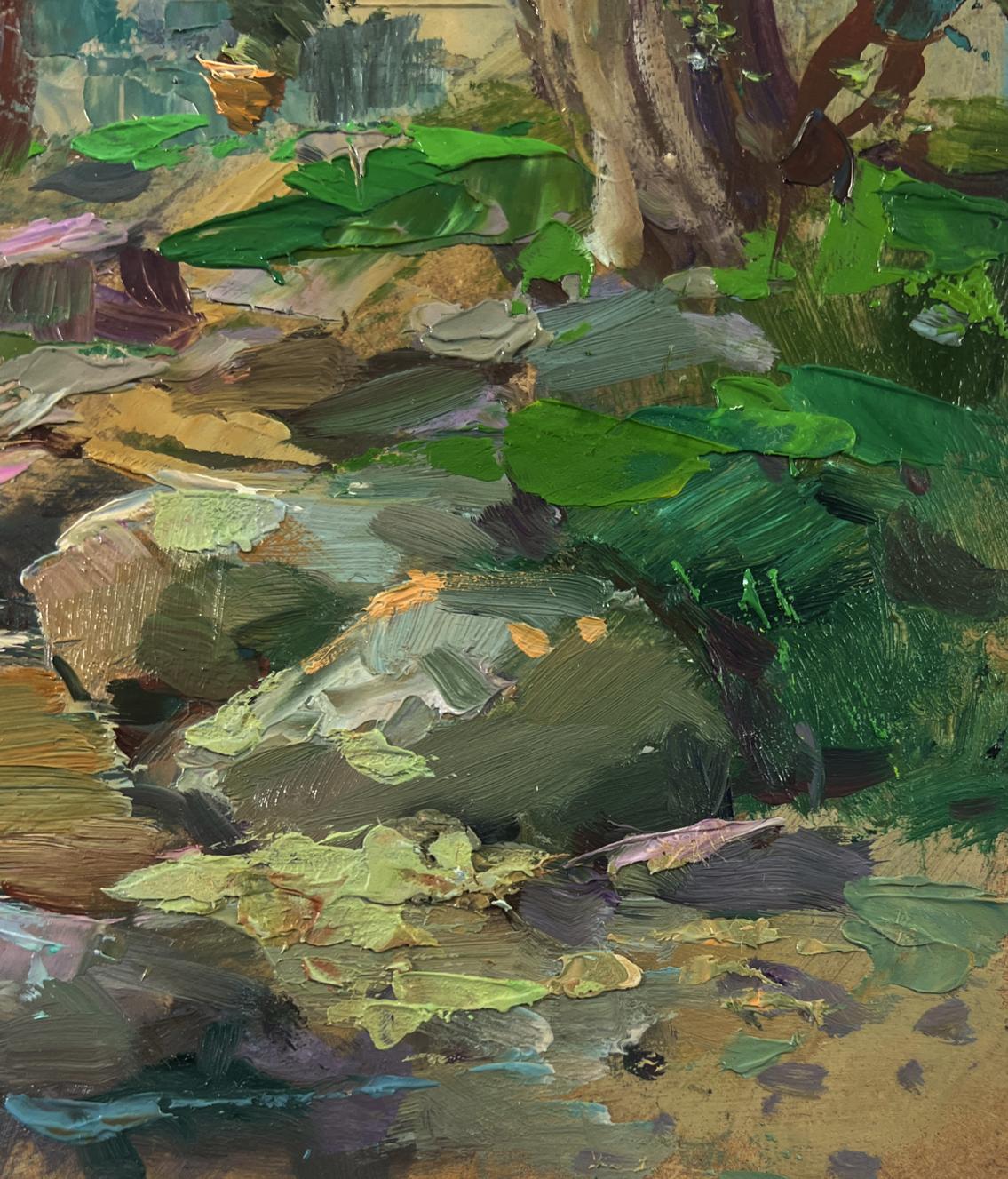 Vibrant forest floor oil painting by Yuriy Suprunchuk, textured green tones